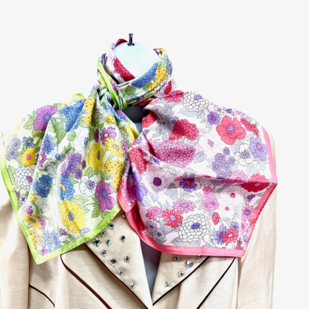 New  2 Renoma Paris  Mini Scarf  cotton/silk 21" , pink green purple floral (42)